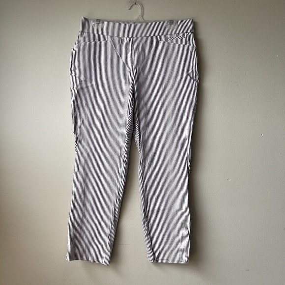 Anne Klein Pants - Anne Klein Pull On Slim Crop Pants size 12 Black  White Railroad Stripes